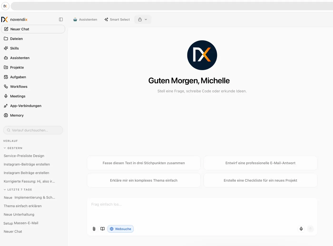 Oberfläche der novendix.AI-Plattform